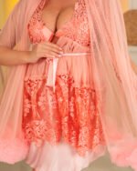 طقم نوم ساتان قصير بودرة - Görsel 6