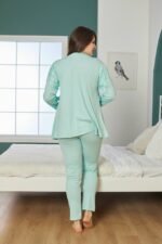 بيجاما قطن بترولي ثلاث قطع مع ستراس - Görsel 2