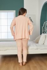 بيجاما قطن زهر ثلاث قطع مع ستراس - Görsel 2