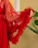 ⁦طقم نوم ساتان قصير أحمر⁩ - الصورة ⁦5⁩