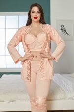 بيجاما قطن زهر ثلاث قطع مع ستراس