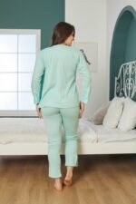 ⁦بيجاما قطن بترولي ثلاث قطع مع ستراس مميز⁩ - الصورة ⁦3⁩