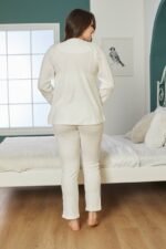 بيجاما قطن أبيض ثلاث قطع مع ستراس مميز - Görsel 4